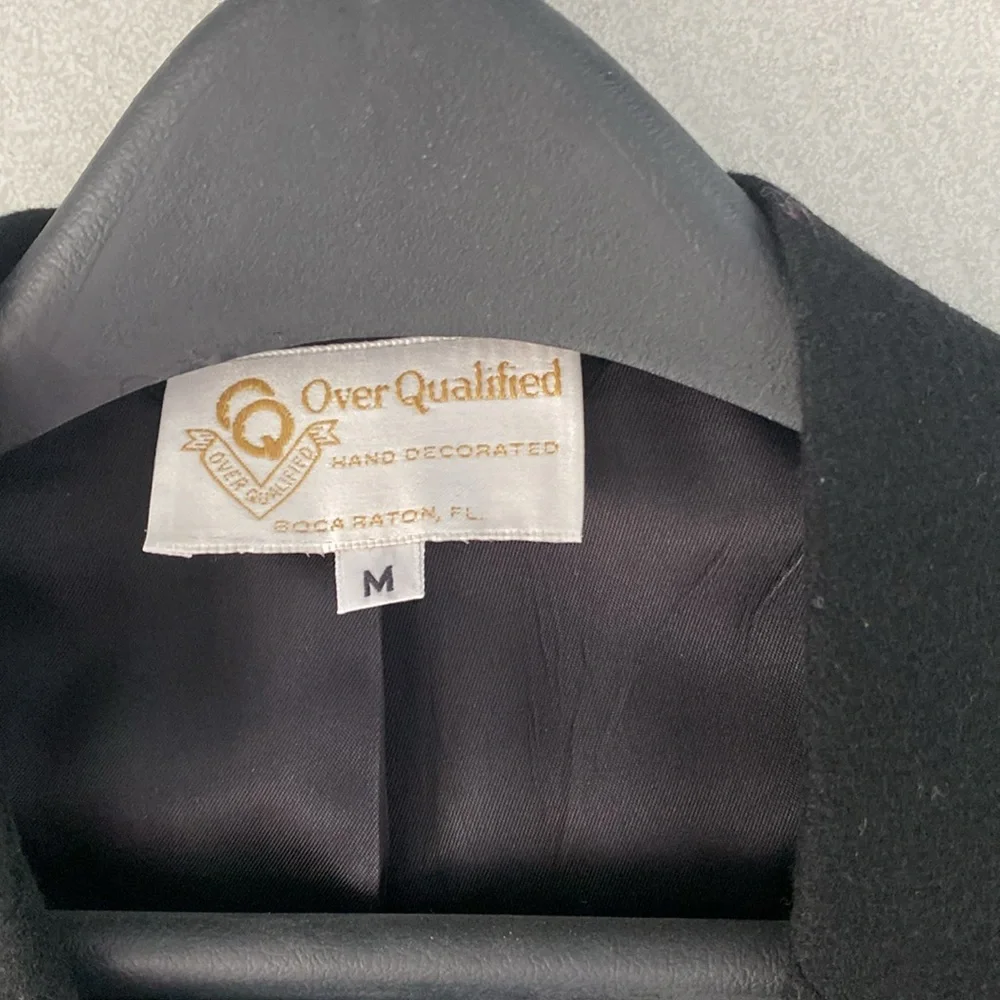 Vintage 90’s Overqualified men’s black wool jacket sequined Paris Eiffel Tower L - Picture 2 of 9